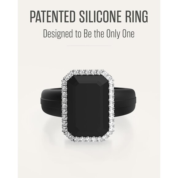 Women's Silicone Wedding Band - Emerald Cut Cubic Zirconia - Size 7 - Black / Si - Picture 2 of 9